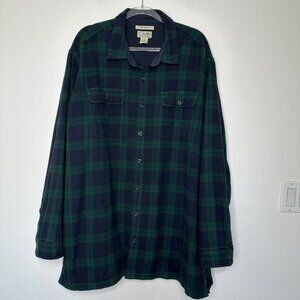 LL Bean Fleece Lined Flannel Shirt Mens 2XL Tall Blackwatch Plaid